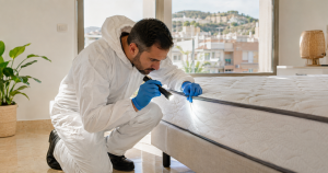 Técnico inspeccionando chinches en Murcia